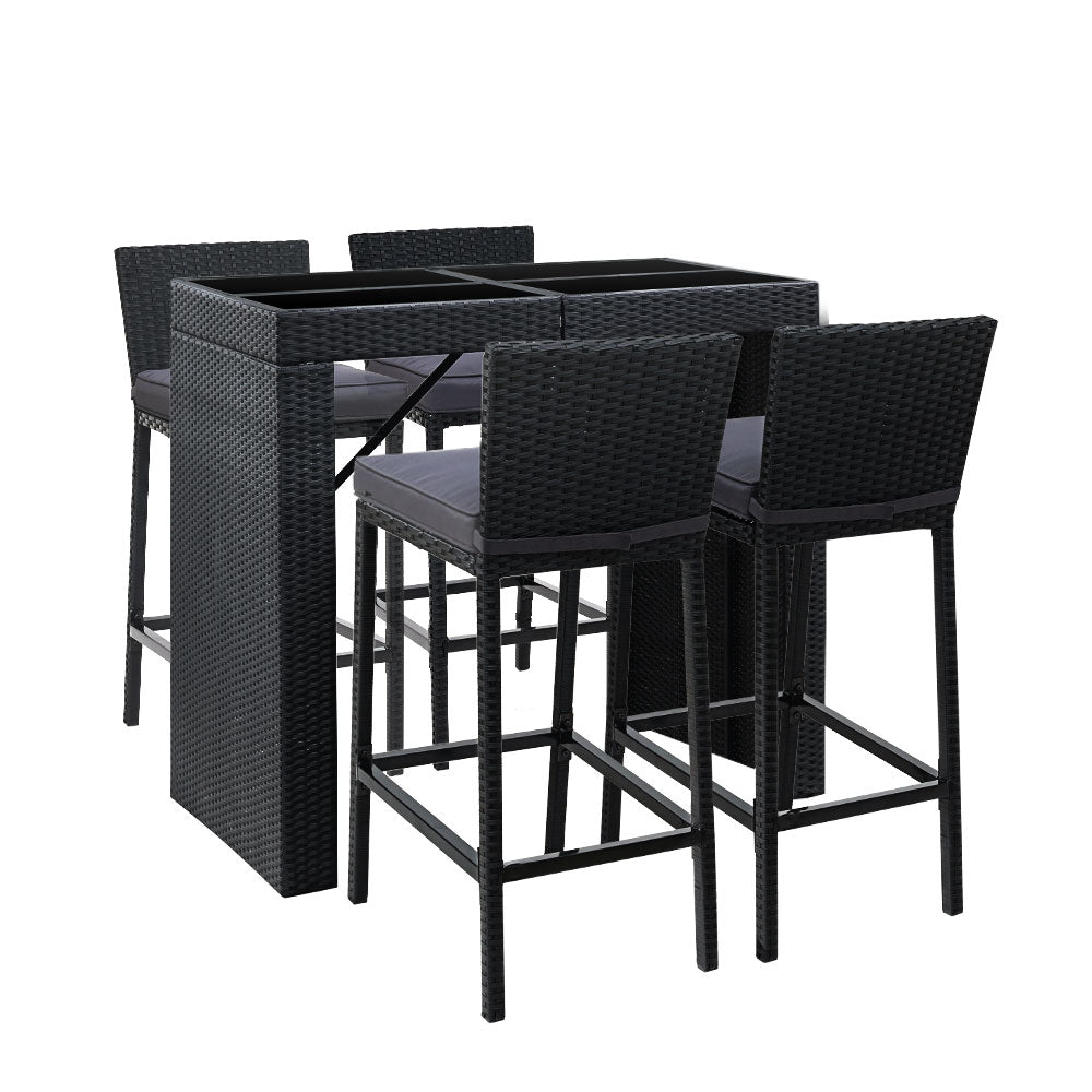 Gardeon 5-Piece Outdoor Bar Set Dining Table Stools Wicker Patio Setti