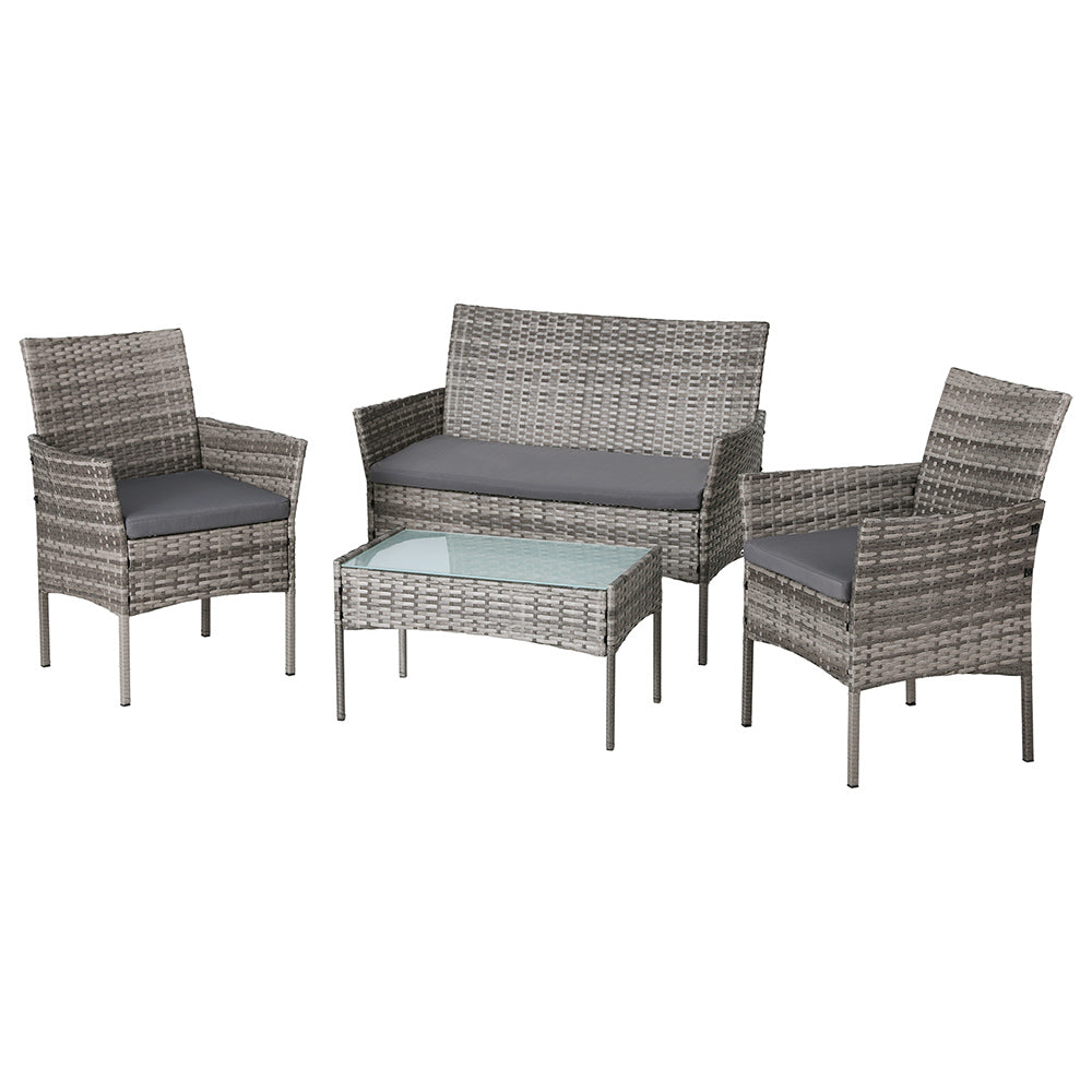 Gardeon 4 Seater Outdoor Sofa Set Wicker Setting Table Chair Furniture