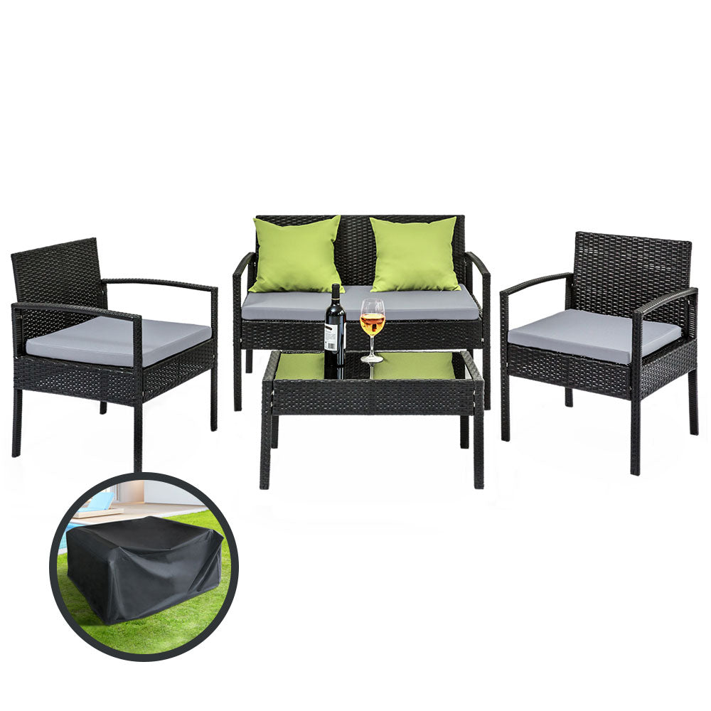 Gardeon Outdoor Sofa Set Wicker Lounge Setting Table and Chairs Storag