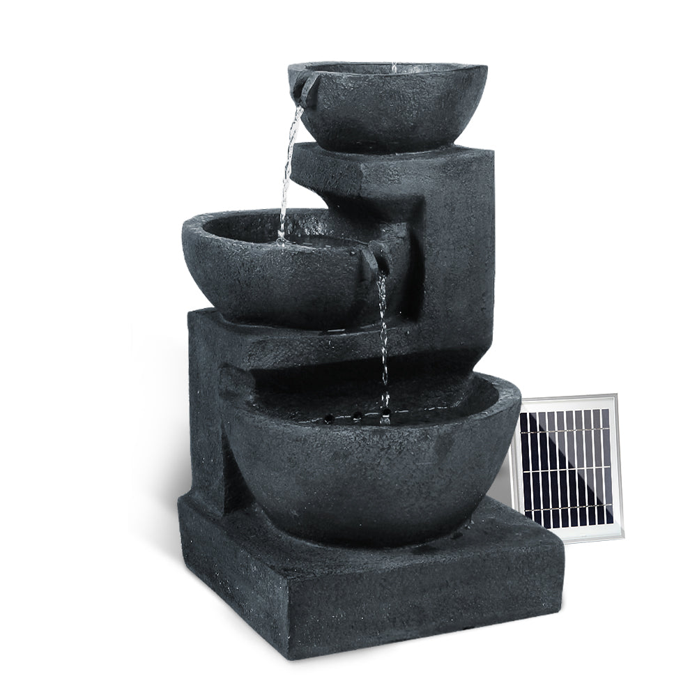 Gardeon Solar Water Feature Cascading Fountain 3-Tier Bowl LED Lights