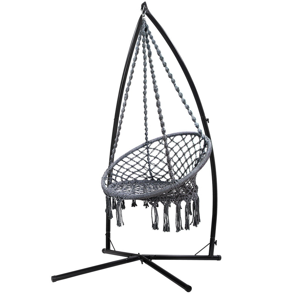 Gardeon Outdoor Hammock Chair with Steel Stand Cotton Swing Hanging 12