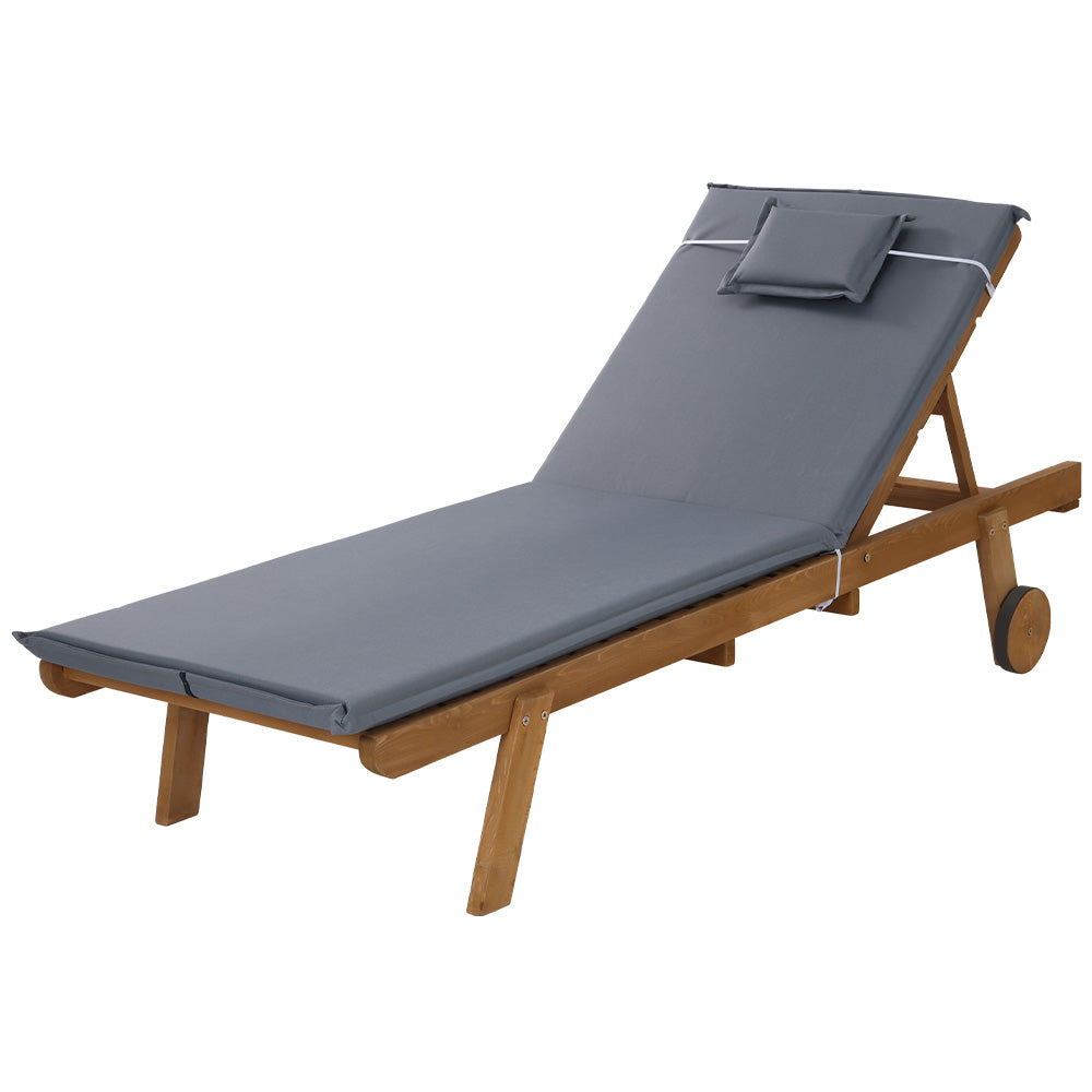 Gardeon Sun Lounge Wooden Lounger Outdoor Furniture Day Bed Wheels Pat