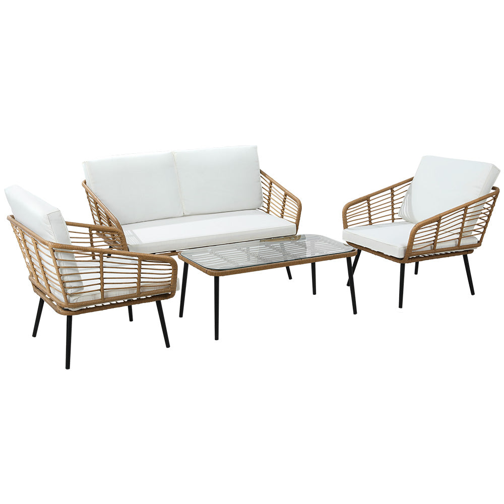 Gardeon 4Piece Outdoor Sofa Set Rattan Lounge Setting Table Chairs