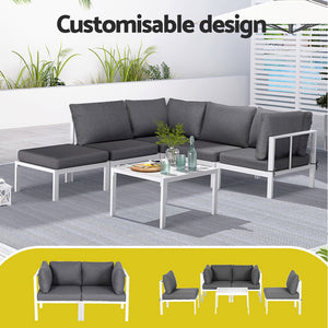 Gardeon 6PCS Outdoor Sofa Set Aluminium Table and Chairs Lounge Patio Furniture