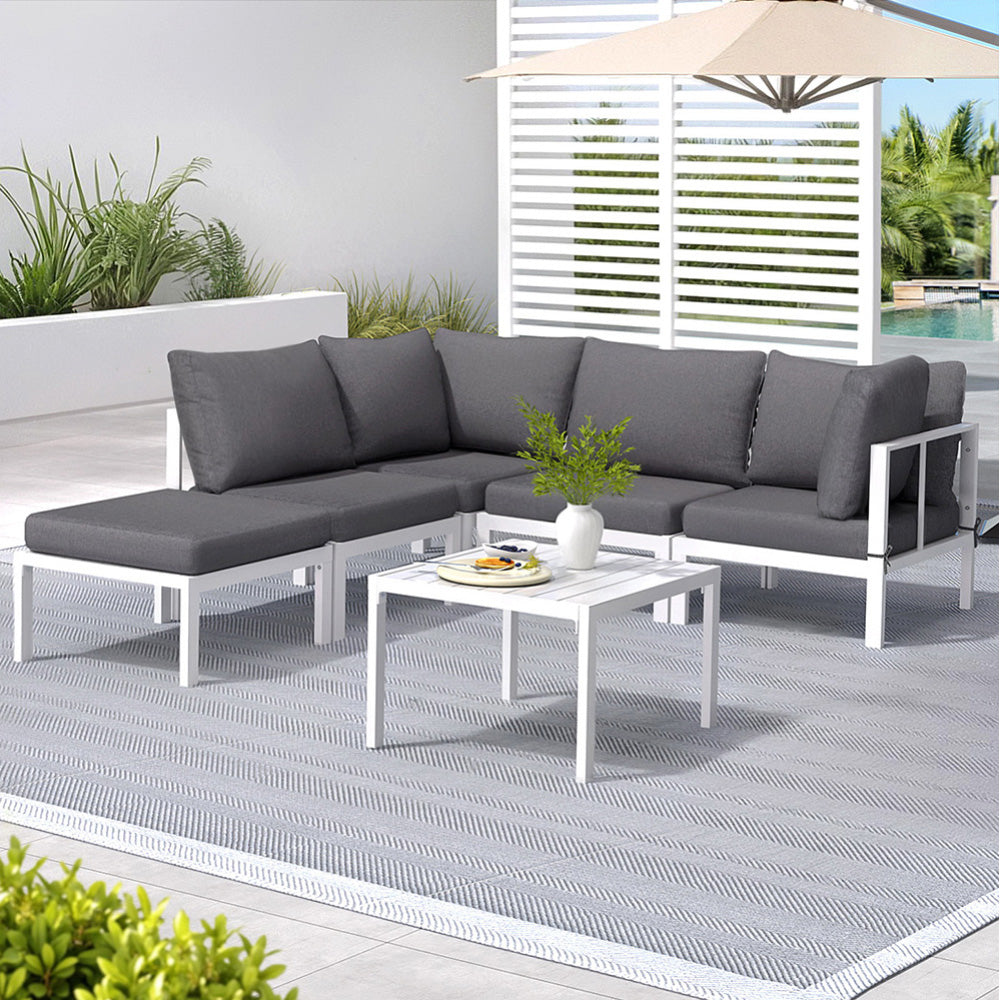 Gardeon 6PCS Outdoor Sofa Set Aluminium Table and Chairs Lounge Patio Furniture