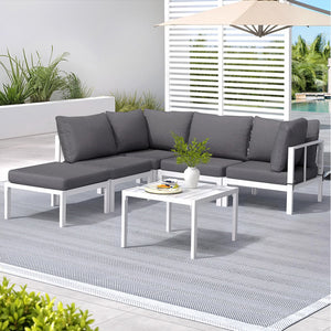 Gardeon 6PCS Outdoor Sofa Set Aluminium Table and Chairs Lounge Patio Furniture