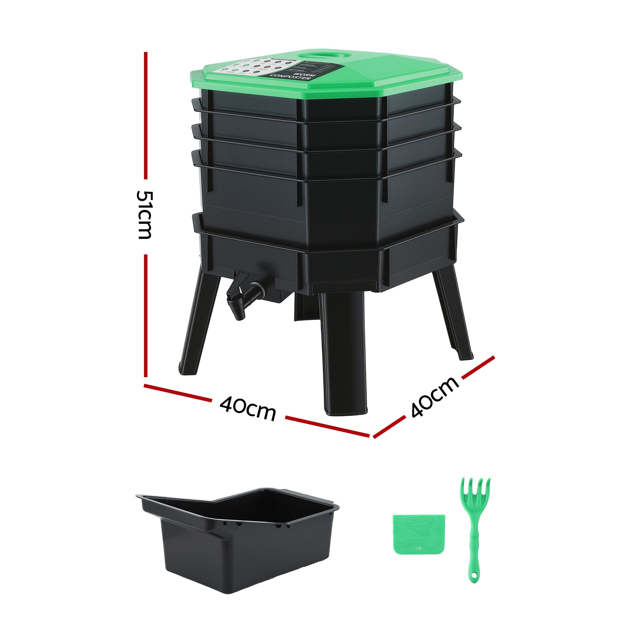 Gardeon Compost Bin 4-Tray Stackable Worm Farm Composter with Liquid F