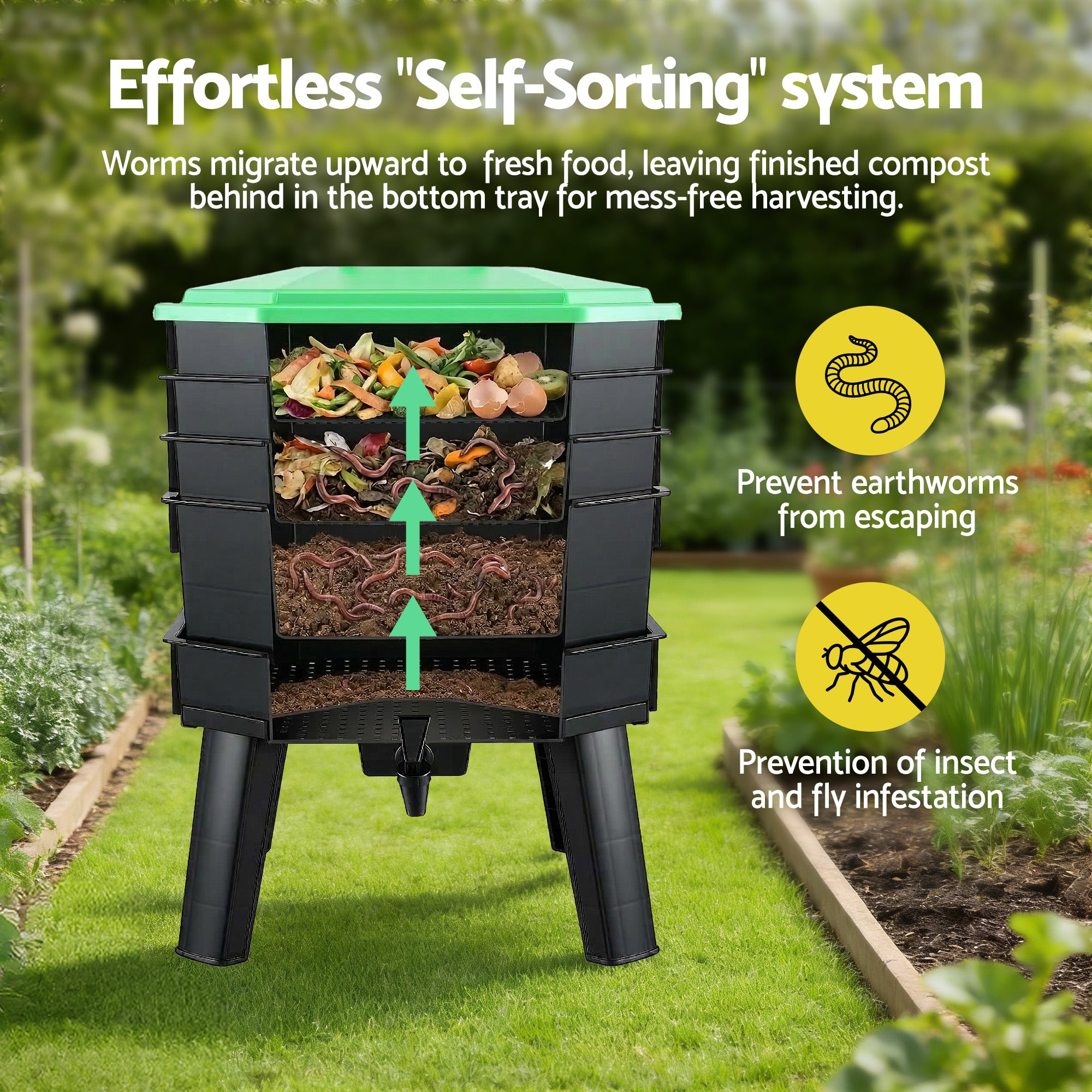 Gardeon Compost Bin 4-Tray Stackable Worm Farm Composter with Liquid F