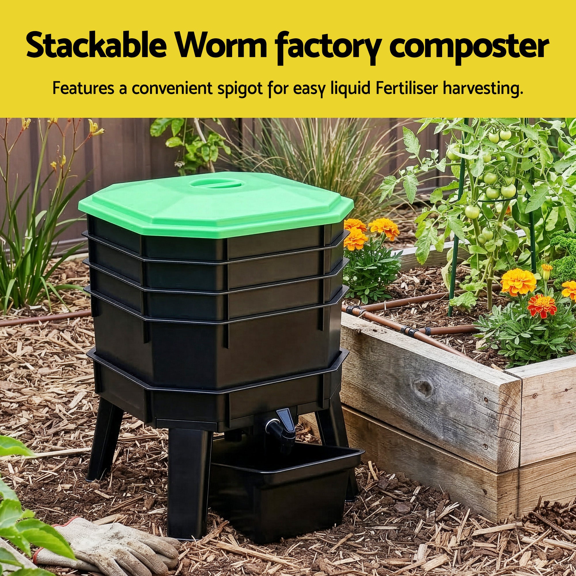 Gardeon Compost Bin 4-Tray Stackable Worm Farm Composter with Liquid F