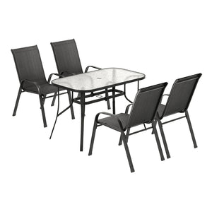 Gardeon 5PCS Outdoor Dining Set Table and Chairs Patio Furniture Garden Bistro Set Black