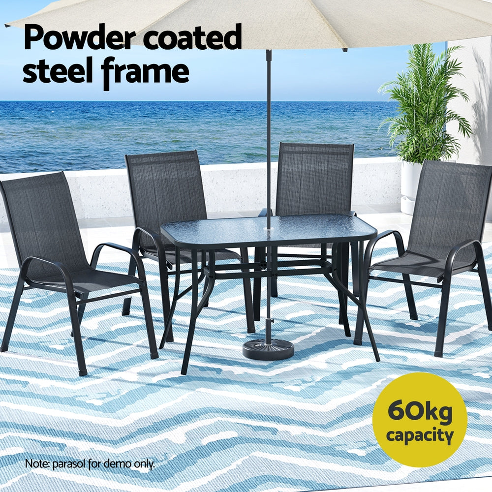 Gardeon 5PCS Outdoor Dining Set Table and Chairs Patio Furniture Garden Bistro Set Black