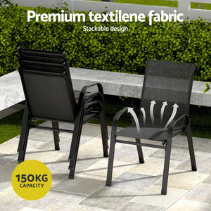 Gardeon 5PCS Outdoor Dining Set Table and Chairs Patio Furniture Garden Bistro Set Black