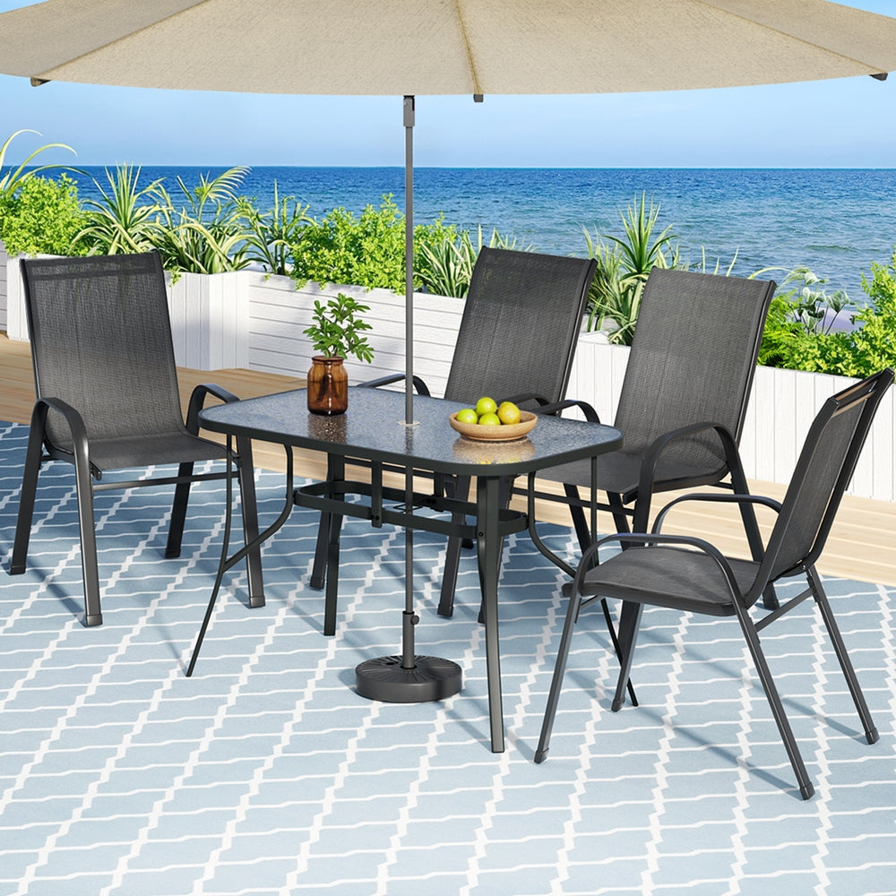 Gardeon 5PCS Outdoor Dining Set Table and Chairs Patio Furniture Garden Bistro Set Black