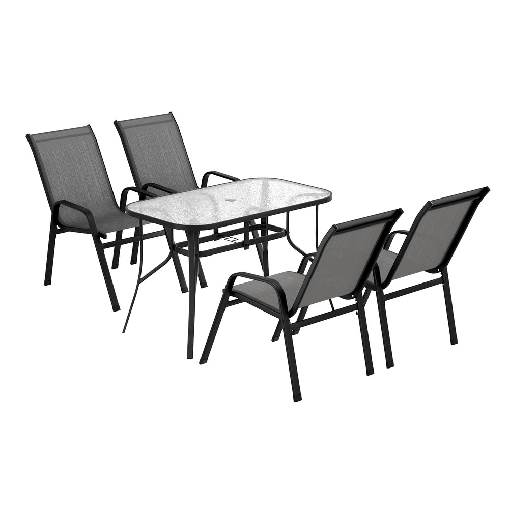 Gardeon 5PCS Outdoor Dining Set with 1 Pcs Table and 4 Pcs Dining Chairs, Garden Patio Furniture for Patio, Garden, Lawn, Balcony and Pool Side, Grey
