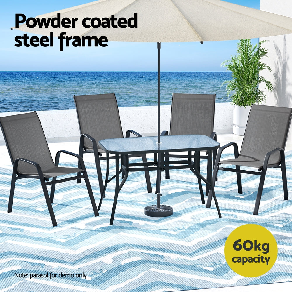 Gardeon 5PCS Outdoor Dining Set with 1 Pcs Table and 4 Pcs Dining Chairs, Garden Patio Furniture for Patio, Garden, Lawn, Balcony and Pool Side, Grey