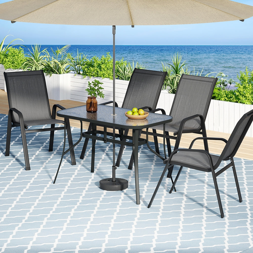Gardeon 5PCS Outdoor Dining Set with 1 Pcs Table and 4 Pcs Dining Chairs, Garden Patio Furniture for Patio, Garden, Lawn, Balcony and Pool Side, Grey