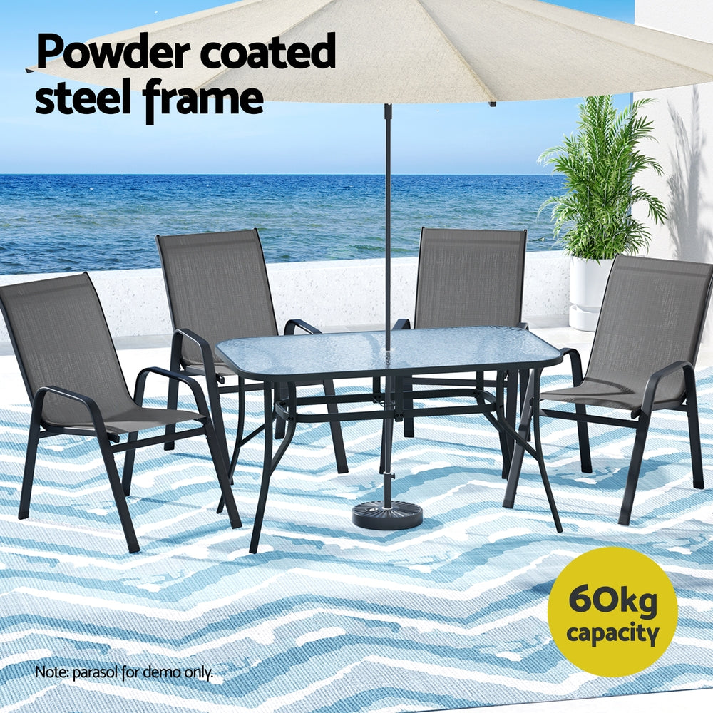 Gardeon 5PC Outdoor Dining Set Table and Chairs Patio Furniture Bistro Set Garden Grey