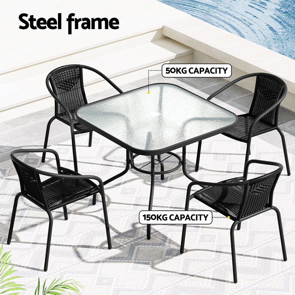 Gardeon Outdoor Dining Set 5 Piece Steel Stackable Chairs Table Patio Furniture