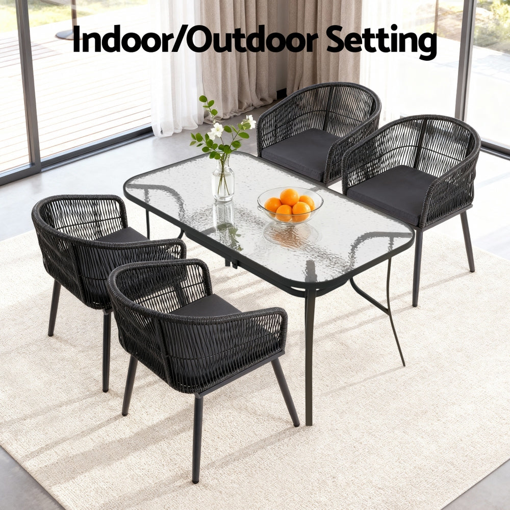 Gardeon 5PC Outdoor Dining Set Table and Chairs Garden Patio Furniture Bistro Set Black