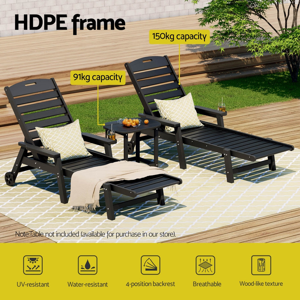 Gardeon Sun Lounger Lounge HDPE Beach Table and Chairs Patio Outdoor Furniture