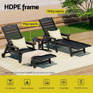 Gardeon Sun Lounger Lounge HDPE Beach Table and Chairs Patio Outdoor Furniture