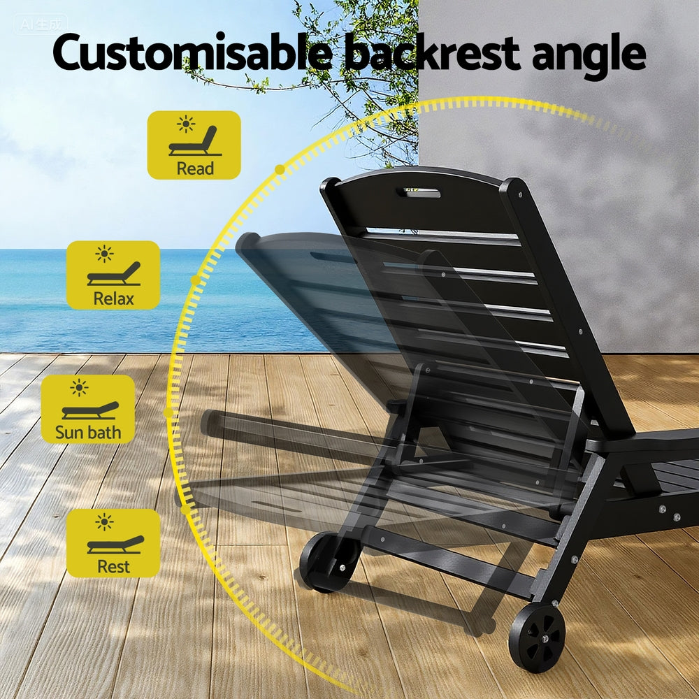 Gardeon Sun Lounger Lounge HDPE Beach Table and Chairs Patio Outdoor Furniture