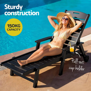 Gardeon Sun Lounger Lounge HDPE Beach Table and Chairs Patio Outdoor Furniture