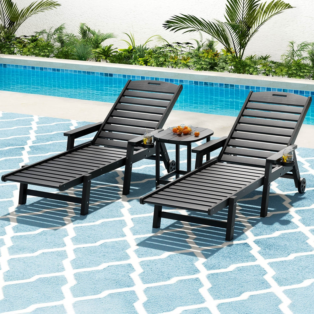 Gardeon Sun Lounger Lounge HDPE Beach Table and Chairs Patio Outdoor Furniture