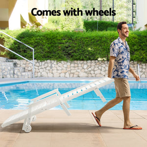 Gardeon Sun Lounge Lounger Table and Chairs Beach Chair HDPE Patio Outdoor Furniture Wheels White