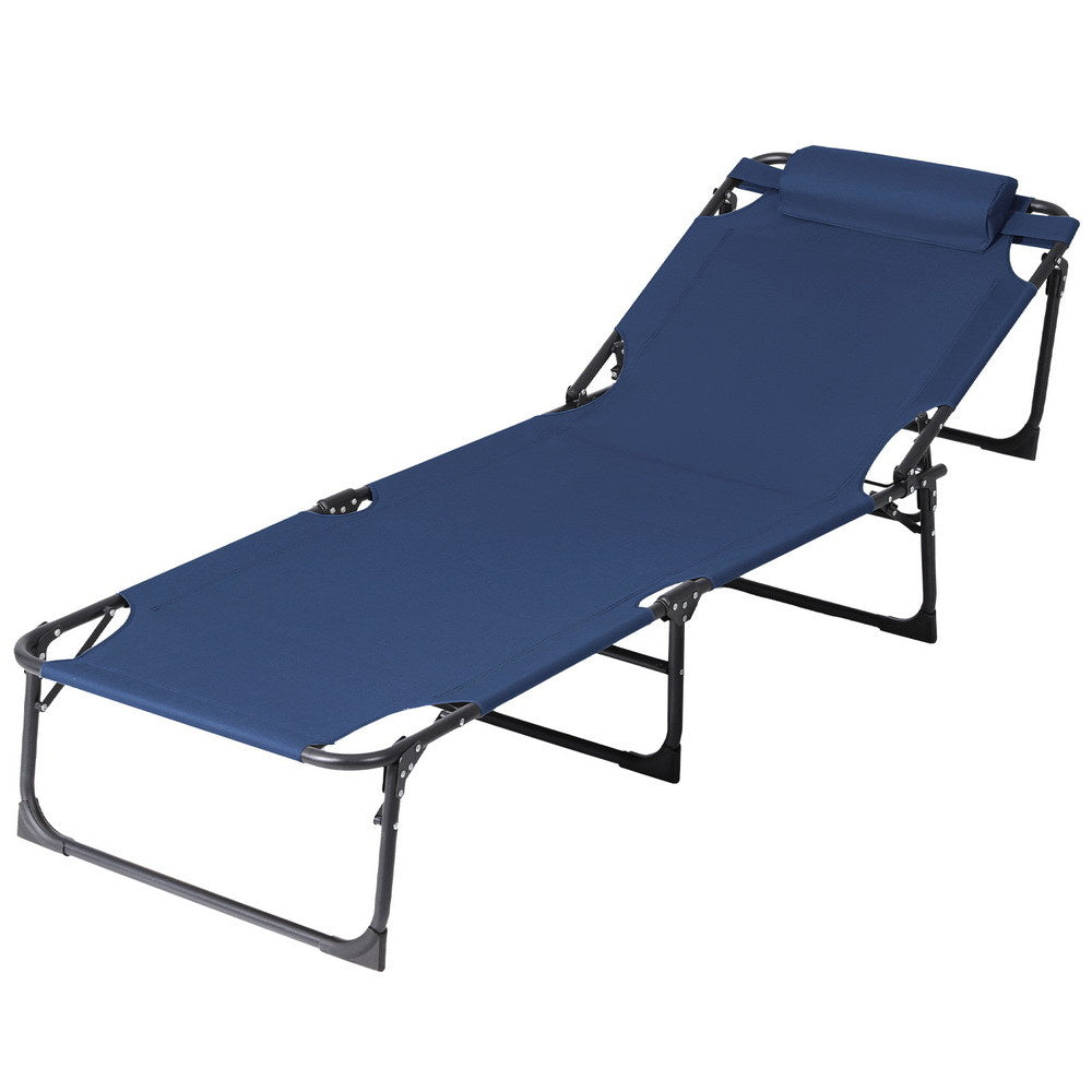 Gardeon Sun Lounge Folding Lounger Camping Beach Chair Patio Outdoor Furniture Garden Blue