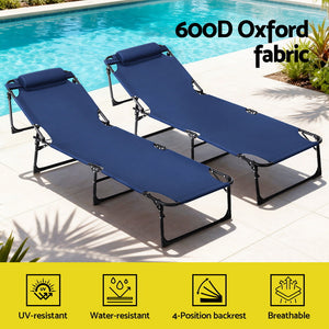 Gardeon Sun Lounge Folding Lounger Camping Beach Chair Patio Outdoor Furniture Garden Blue