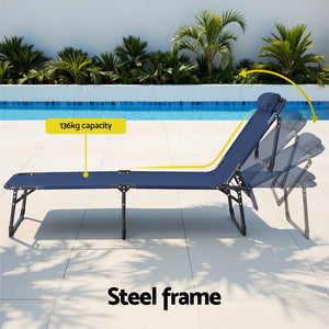 Gardeon Sun Lounge Folding Lounger Camping Beach Chair Patio Outdoor Furniture Garden Blue