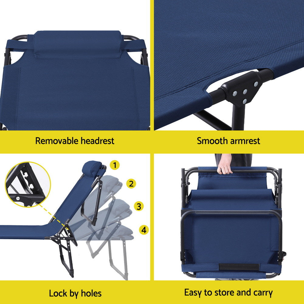 Gardeon Sun Lounge Folding Lounger Camping Beach Chair Patio Outdoor Furniture Garden Blue