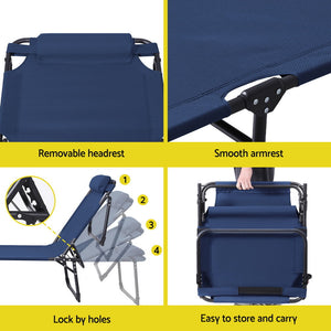 Gardeon Sun Lounge Folding Lounger Camping Beach Chair Patio Outdoor Furniture Garden Blue