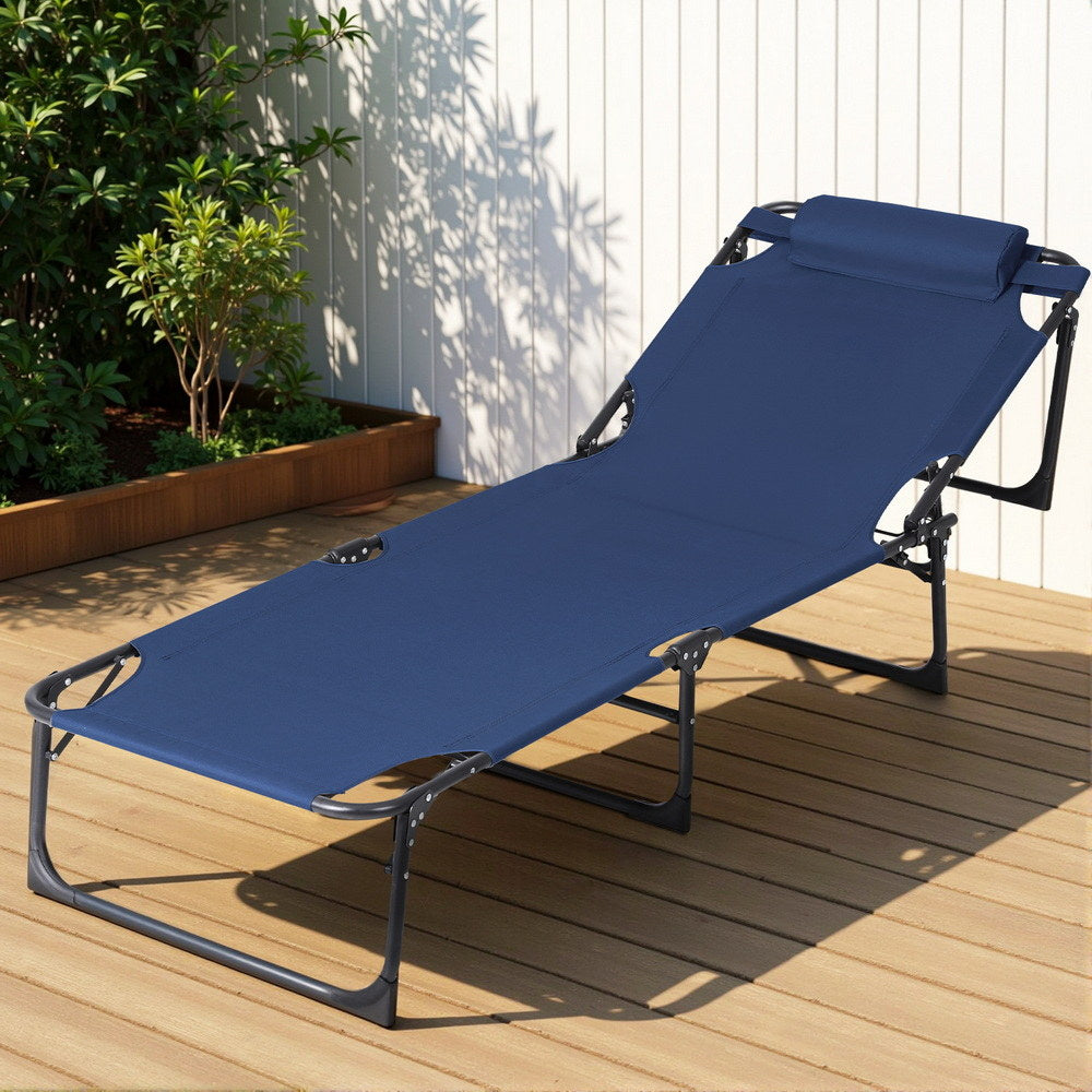 Gardeon Sun Lounge Folding Lounger Camping Beach Chair Patio Outdoor Furniture Garden Blue