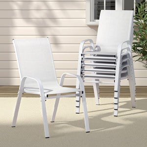Gardeon 6PC Outdoor Dining Chairs Stackable Lounge Chair Patio Furniture White