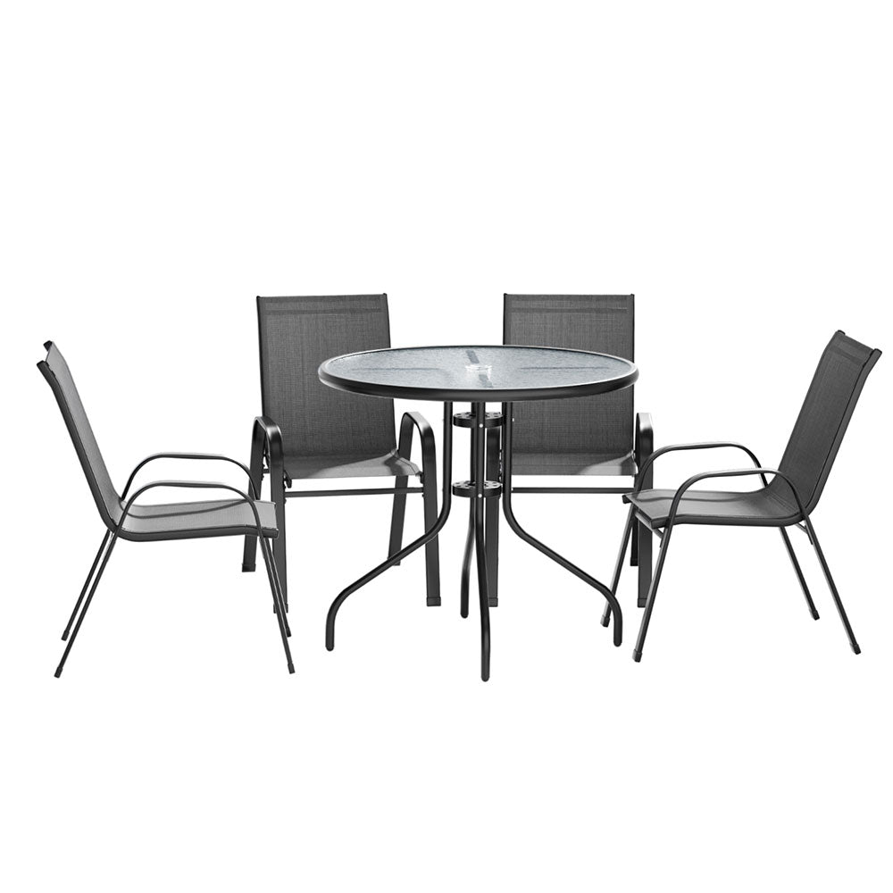 1 Set of 5 Gardeon Outdoor Dining Set Table and Chairs Patio Garden Furniture Bistro Set Grey