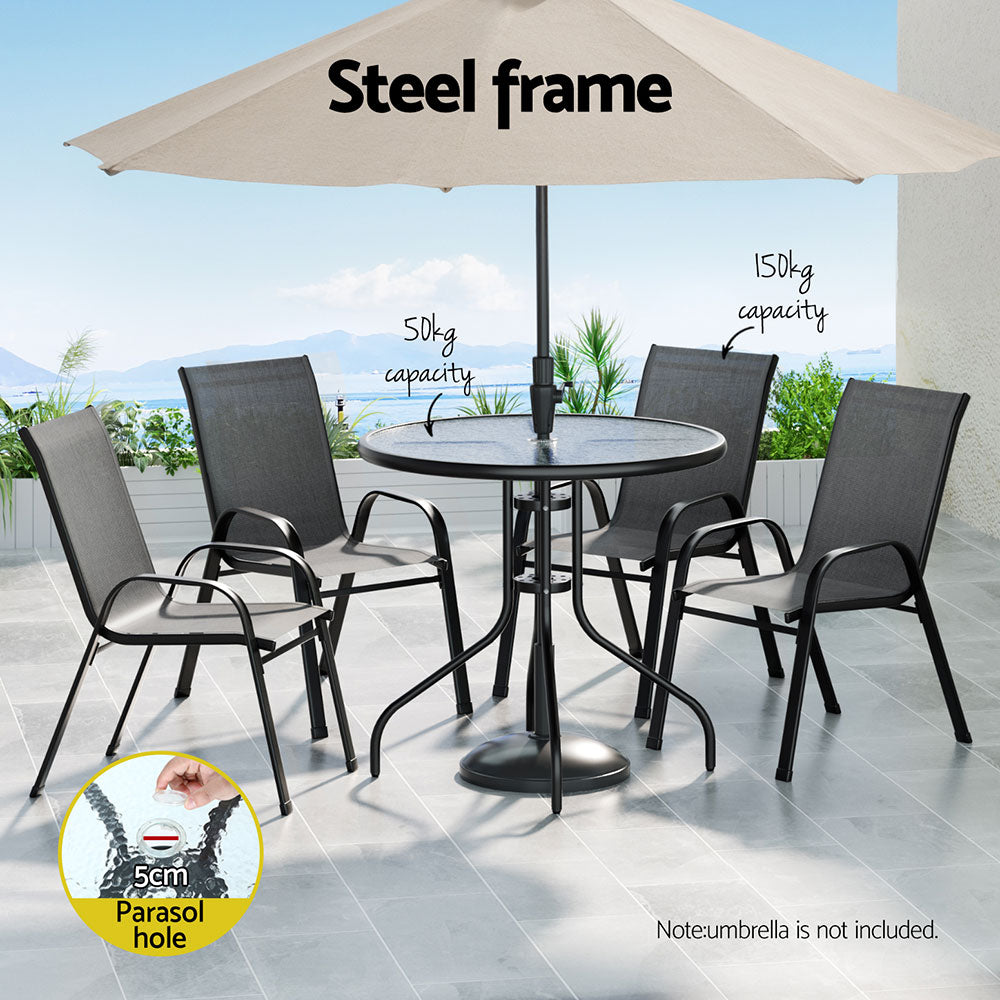 1 Set of 5 Gardeon Outdoor Dining Set Table and Chairs Patio Garden Furniture Bistro Set Grey