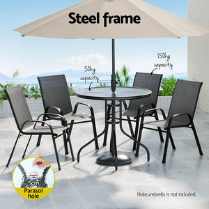 1 Set of 5 Gardeon Outdoor Dining Set Table and Chairs Patio Garden Furniture Bistro Set Grey