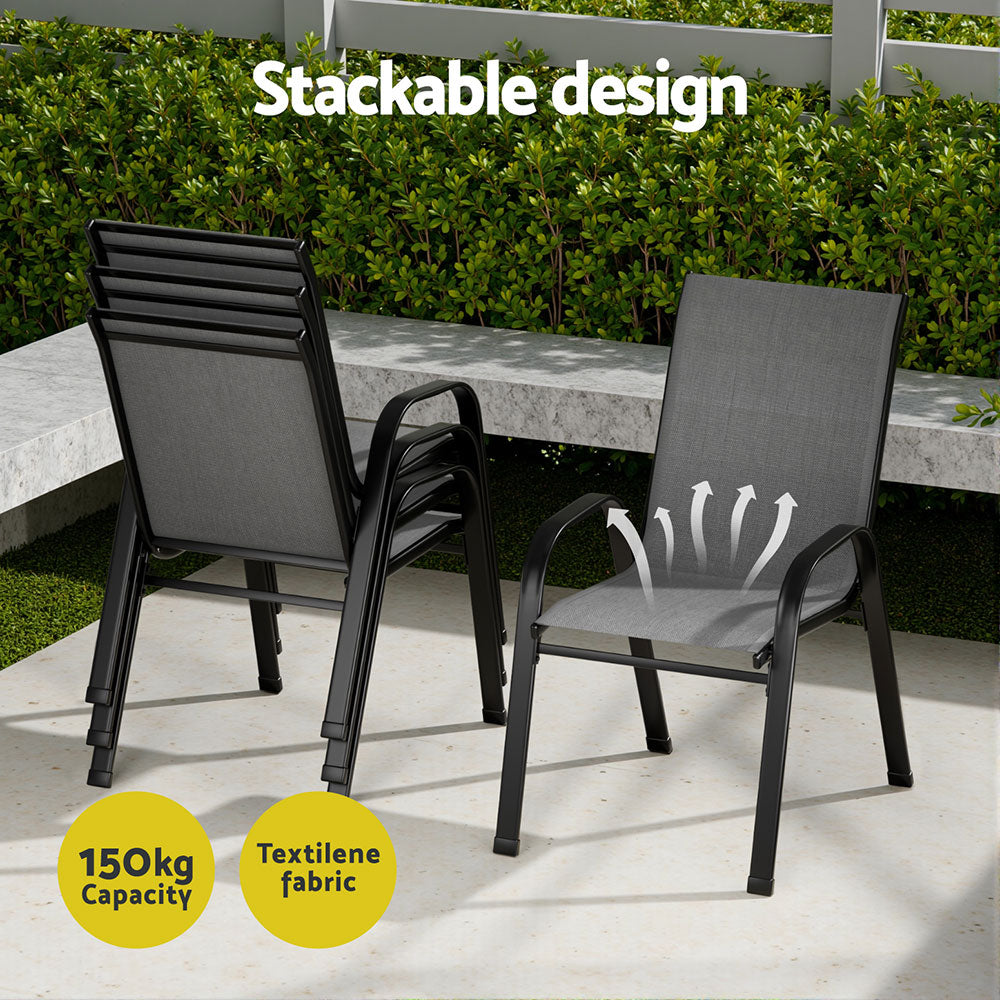1 Set of 5 Gardeon Outdoor Dining Set Table and Chairs Patio Garden Furniture Bistro Set Grey