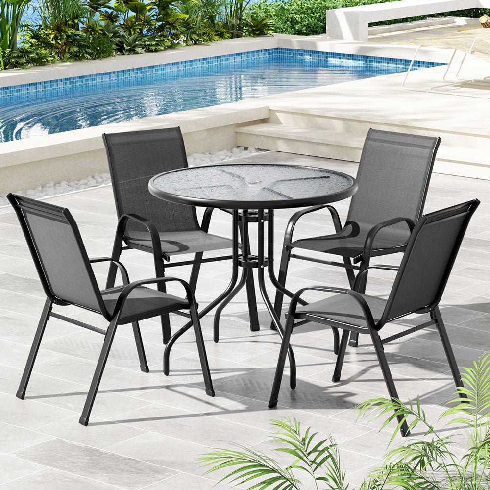 1 Set of 5 Gardeon Outdoor Dining Set Table and Chairs Patio Garden Furniture Bistro Set Grey