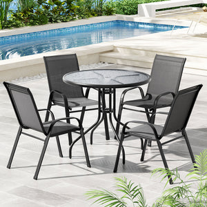 1 Set of 5 Gardeon Outdoor Dining Set Table and Chairs Patio Garden Furniture Bistro Set Grey