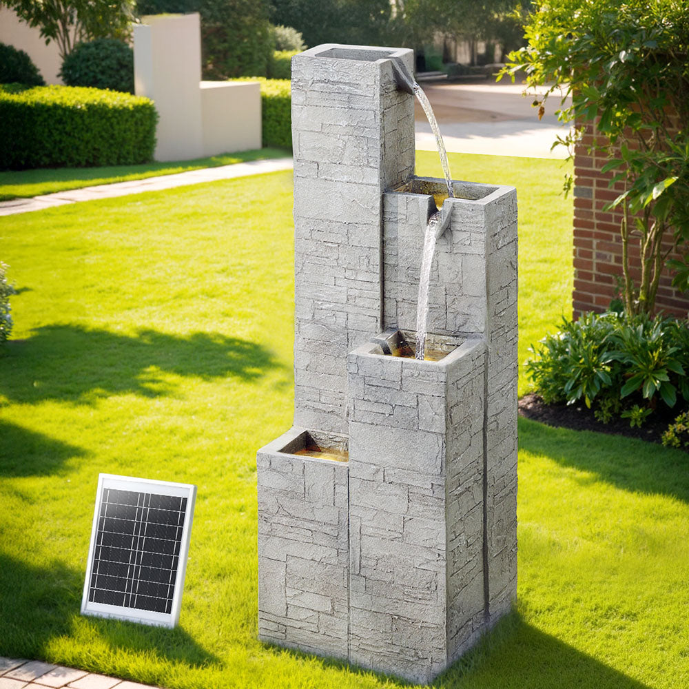 Gardeon Solar Fountain Water Feature Outdoor Indoor 4-Tier Square Cascading Beige