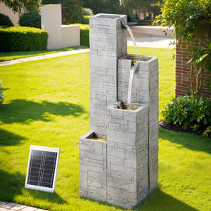 Gardeon Solar Fountain Water Feature Outdoor Indoor 4-Tier Square Cascading Beige