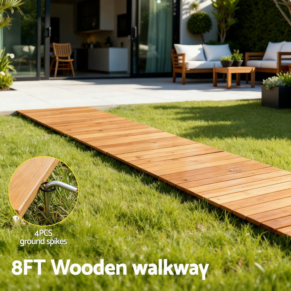Gardeon 8FT Wooden Garden Pathway Roll-Out Straight Walkway Outdoor Backyard Brown