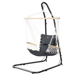 Gardeon Hammock Chair with Stand, Heavy Duty Steel Frame, Height Adjustable, Cotton Swing Chair with Solid Timber Armrest for Indoor Outdoor Garden Patio - Grey
