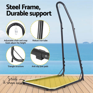 Gardeon Hammock Chair with Stand, Heavy Duty Steel Frame, Height Adjustable, Cotton Swing Chair with Solid Timber Armrest for Indoor Outdoor Garden Patio - Grey