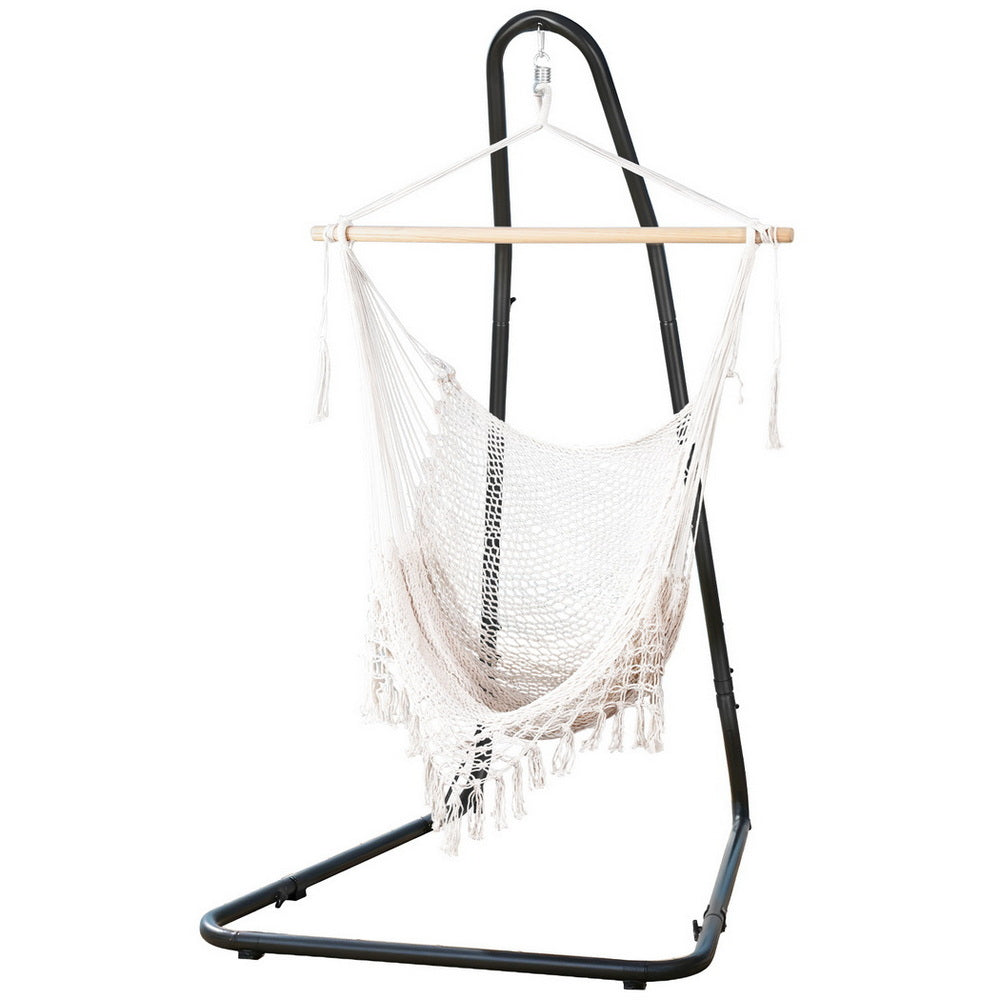 Gardeon Hammock Hanging Chair with Heavy Duty Steel Stand- Cream