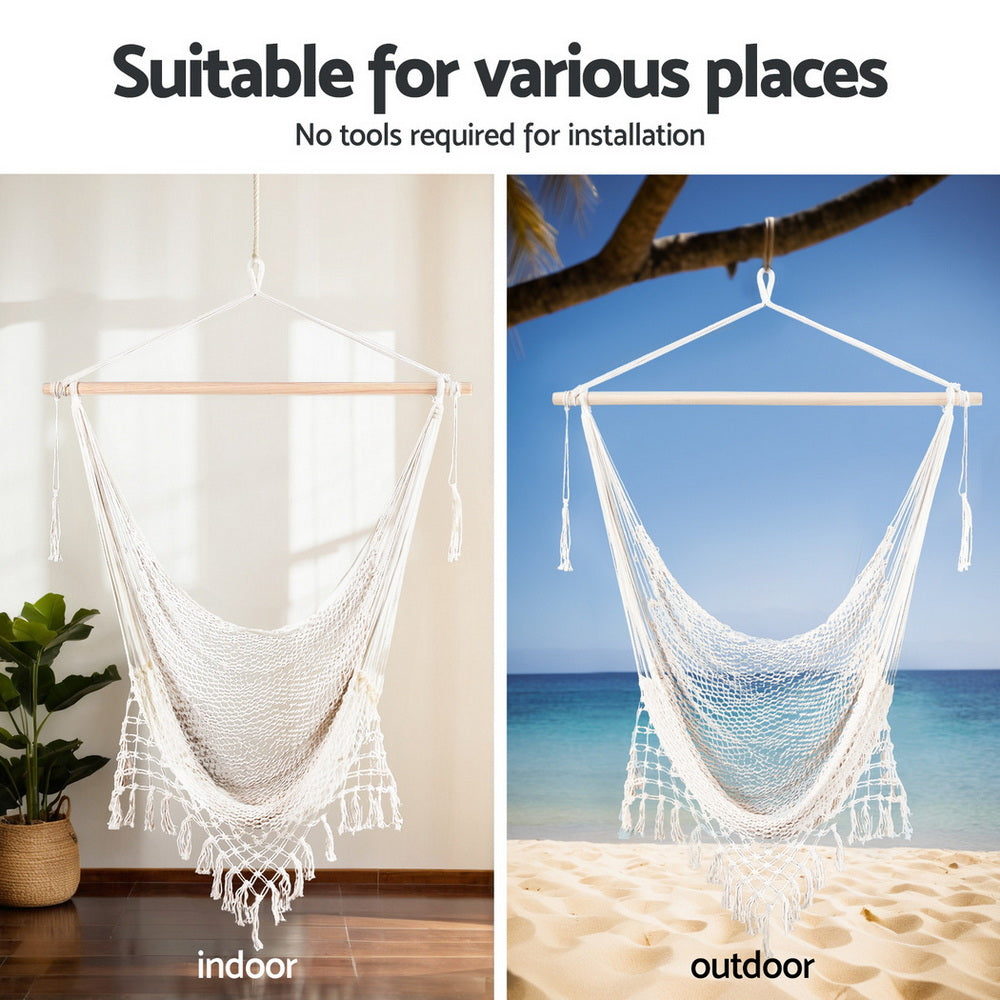 Gardeon Hammock Hanging Chair with Heavy Duty Steel Stand- Cream