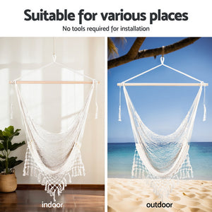 Gardeon Hammock Hanging Chair with Heavy Duty Steel Stand- Cream
